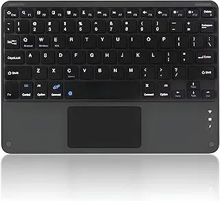 Wireless Bluetooth Keyboard with Touchpad, Rechargeable Multi-Device Compatible with iPad, Android, Windows & Mac, Portable Trackpad for Tablet, Laptop & Smart TV (Black + Touch Pad)