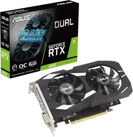 ASUS Dual GeForce RTX 3050 OC Edition 6GB GDDR6 Graphic Card (DUAL-RTX3050-O6G) GDDR6 6 GB NVIDIA Chipset 96 bit 1537 MHz Graphics Card