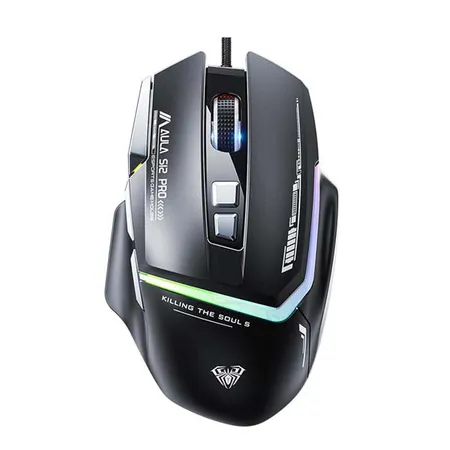 AULA S12 Pro RGB Ergonomic Wired Gaming Mouse ( Black ) ( 12800DPI / 8 Macro Buttons )