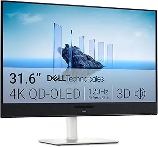 Dell S3225QC 32 Plus 4K QD-OLED Display – 31.5" (3840 x 2160) 120Hz 0.03ms Display, AI-Enhanced 3D Space Audio, Height/Tilt/Rotate/Tilt Adjustment – Ash White