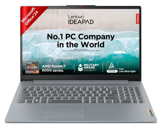 Lenovo IdeaPad Slim 3 Ryzen 7 5825U 15.6" (39.6cm) FHD Thin and Light Laptop (16GB RAM/512GB SSD/Integrated AMD Radeon Graphics/Windows 11/Office Home 2024/Grey/1.6Kg), 82XM0114IN