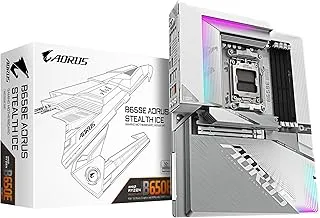 GIGABYTE B650E A Stealth ICE – AM5 ATX Motherboard with PCIe 5.0, Wi-Fi 7, DDR5, EZ-Latch, White Reverse Connector Design