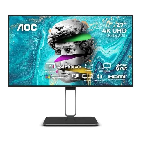 AOC 27 Nano IPS, 4K 3840 x 2160, 60 Hz, 400 cd/m², 4 MS, Daisy Chain, HDMI 2.0 x 1,DP 1.4 x 1, DP output 1.2 x 1, USB-C (DP Alt, 90W) DCI -P3 98% / sRGB 100% with Hight Adjustable Stand
