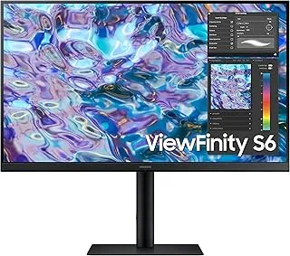 Samsung ViewFinity S6 Flat Monitor 27-Inch (68.5 cm) QHD (2,560 x 1,440 Resolution), IPS Panel, 5ms(GTG), 75 Hz, Display Port, HDMI, Headphone Jack, AMD FreeSync, HAS, Pivot (LS27B610EQWXXL, Black)
