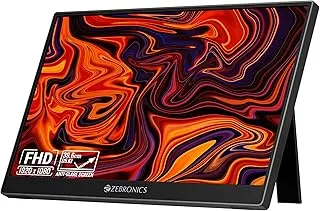 Zebronics 15.6” Portable Monitor, FHD 1080p, 60° Adjustable Stand, 16:9 Aspect Ratio, 250Nits, 16.7M Colors, Type-C PD Input, Type-C Input, Mini HDMI, Built-in Speakers, Wall-Mountable (Pixigo A16S)