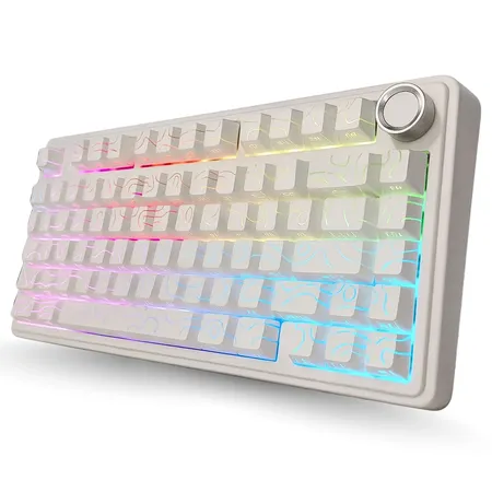 AULA F75 75% SIDE ENGRAVED TRI MODE TKL 80 KEYS WIRELESS MECHANICAL GAMING KEYBOARD WITH KNOB | 4000MAH BATTERY, SOUTH-FACING RGB BACKLIT PRE-LUBED HOT SWAPPABLE | WHITE CONTOUR - STAR VECTOR SWITCHES