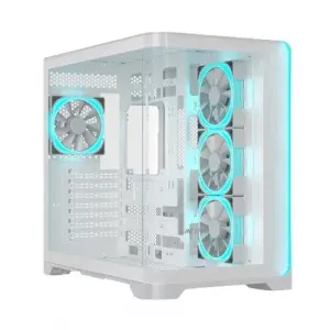 Ant Esports Crystal ARC White ARGB ATX Mid Tower Cabinet With 4×120mm Pre-Installed ARGB Fans, Tempered Glass Side Panel, High-Airflow Design And Up To 360mm Radiator Support
