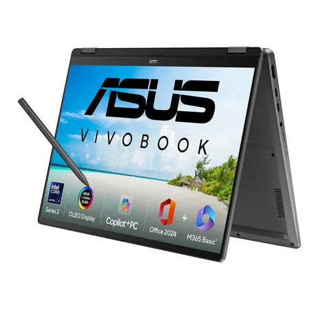 ASUS VIVOBOOKFLIP OLED TP3407SA-QL025WS [ULTRA7-256V 14TH GEN/16GB/512GB SSD/WIN11 HOME+MSO/14.0 INCH TOUCH/INTEGRATED GRAPHICS /1 YEAR(S)/GREY]