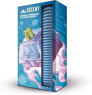 ASCENY Coiled & Double-Sleeved Mechanical Keyboard Cable, for Type-C Mechanical Keyboards (Blue)