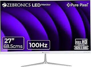 ZEBRONICS 27” (68.5 cm) Bezel-Less LED Monitor, 100Hz Refresh Rate, IPS Display, HDMI, VGA, FHD 1920x1080, 250nits, Built-in Speaker, 16:9 Aspect Ratio, Anti-Glare Screen, 16.7M Colors (SA127, White)