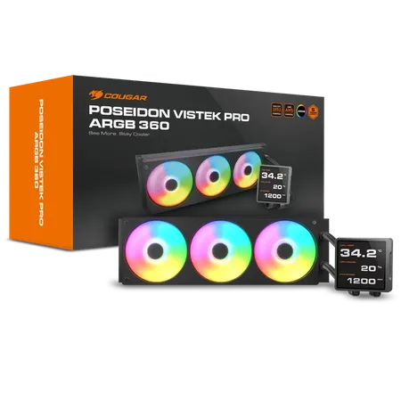 COUGAR Poseiden Vistek Pro ARGB 360mm CPU Liquid Cooler ( With LCD Display ) ( Black )