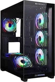 Zebronics Premium Gaming Case, Mid-Tower, EATX, ATX, Upto 360mm AIO Support, 6 ARGB Fans with 2 Reverse Blade Fans, Type-C, USB 3.0, Vertical GPU, Magnetic Dust Filter (Xenocore, Black)
