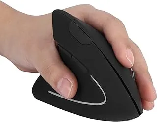 MICROWARE Left-Handed Ergonomic Vertical Wireless Optical Mouse, 6-Button, 800/1200/1600 DPI, Black, USB, For PC, Laptop, Macbooks