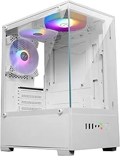 ZEBRONICS ROBUST Premium Gaming Chassis with support for mATX | Mini ITX, Wraparound Tempered Glass, 120mm Multicolor LED Ring Fans, Top Magnetic Dust Filter, 3 Fans Included (White)