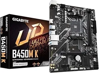GIGABYTE B450M K Micro-ATX Motherboard – AMD AM4, DDR4 64GB, M.2, HDMI, USB 3.2, RAID Support