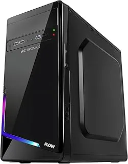 ZEBRONICS Flow Cabinet/Case, Mini-Tower, Supports mATX | ITX, 80mm Cooling Fan, Front Panel Multicolor LED Strip, ODD Support, USB 3.0, 3X USB