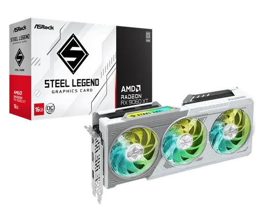 ASRock AMD Radeon RX 9060 XT Steel Legend OC 16GB GDDR6 Graphics Card (RX9060XT-SL-16GO)