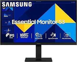Samsung 27" (68.6 cm) S3 Flat Monitor|Super Slim Borderless Design|IPS Panel|FHD 1920 x 1080|100 Hz|5 ms|Ports-HDMI,VGA|Game Mode||Eye Saver Mode||Wall Mountable|LS27D300GAWXXL|Black