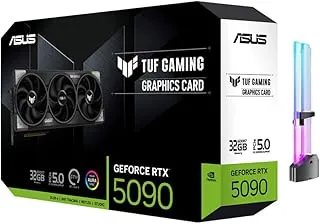 ASUS TUF Gaming GeForce RTX 5090 Triple Fan GPU, 32GB GDDR7, 3352 AI Tops, 28 Gbps, 512-bit, DLSS 4, AI Content Creation, Local LLM Inference, DP 2.1b x3, HDMI 2.1b x2, with GPU Holder