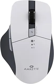 Amkette Hush Pro Epic M Rechargeable Wireless Mouse/Bluetooth Mouse | 3 Device Connectivity (2xBT&2.4G) with Top Mounted Device Switch Button, Silent Switches, Ergonomic Design, Upto 3200 DPI (White)