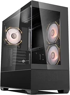 Circle Defender ZX3 Mid- Tower Computer Case | Gaming Cabinet - Black | Support ATX, M-ATX, ITX | Infinity Mirror Pre- Installed 3 x 120mm Front and 1 x 120mm Rear ARGB Fans