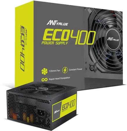 Ant Value ECO400 Power Supply 400 Watts Computer PSU with 4 SATA Cables
