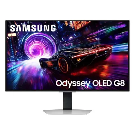 Samsung Odyssey QD-OLED G8 32-inch (80 cm) 4K 3840 x 2160 Glare Free Gaming Flat Monitor, OLED Safeguard+, 240Hz, 0.03ms, FreeSync Premium Pro, HDR10+ Gaming, HAS (LS32FG810SWXXL, Silver)