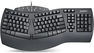 Perixx PERIBOARD-512B Ergonomic Split Keyboard – Full-Size Wired USB Keyboard with Palm Rest and 7 Multimedia Hotkeys – 3D Curve Design for RSI Relief – Black, US English
