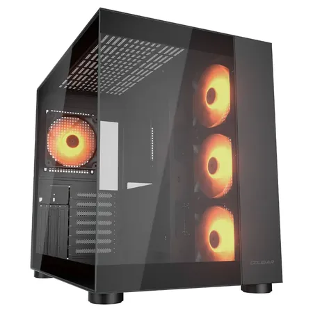 Cougar FV150 RGB Tempered Glass Mid Tower Dual-Chamber ATX Computer Case with 4 Pre-Installed ARGB Fans- Black