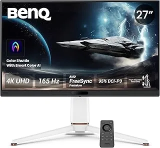 BenQ MOBIUZ EX271U 27” 4K UHD 165Hz Gaming Monitor, 1ms GtG, AMD FreesSync Premium, DP 1.4, HDMI 2.1, 65W USB-C, 95% P3, Height Adjust, eARC (7.1 Channel), KVM,AI Color Adjustment, Remote Controller