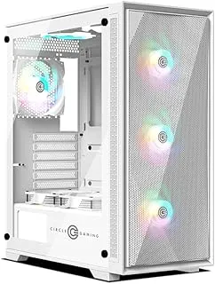 Circle Furious MESH White 360 ARGB Mid- Tower Computer Case | Gaming Cabinet - White | Support ATX, M-ATX, ITX | Pre- Installed 3 x 120mm Front and 1 x 120 mm Rear ARGB Fans