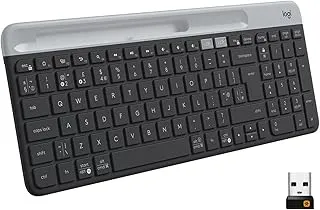 Logitech K580 Slim Multi-Device Wireless Keyboard – Bluetooth/Receiver, Compact, Easy Switch, 24 Month Battery, Win/Mac, Desktop, Tablet, Smartphone, Laptop Compatible - Graphite