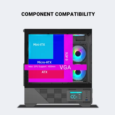 Ant Esports Crystal X6 Digital Mid Tower Gaming Cabinet Black (CRYSTAL-X6-DIGITAL-BLACK)