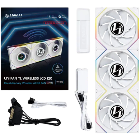 Lian Li TL Wireless LCD 3x 120mm Reverse Blade Fan...