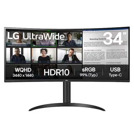 LG 34WR55QK-B 34 inch Ultrawide Curved Gaming Monitor VA, 1800R, 3440×1440, 5ms