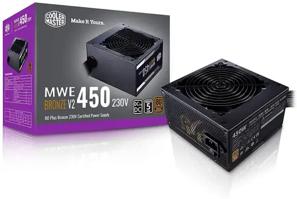 COOLER MASTER MWE 450 Bronze V2 230v, 80 Plus Bronze Certified 450 Watts Computer PSU with 6 SATA Cables