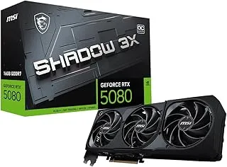 MSI GeForce RTX 5080 16G Shadow 3X OC Graphic Card - NVIDIA GeForce RTX 5080 GPU, 16GB GDDR7 256-bit Memory, 30 Gbps, PCI Express Gen 5 Interface, Upto 2640 MHz, TORX Fan 5.0