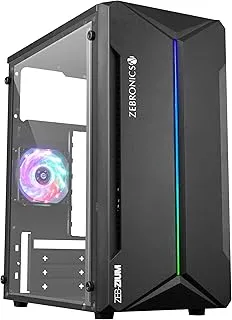 ZEBRONICS ZIUM Mid-Tower Gaming Cabinet, M-ATX/M-ITX, Fins focussed Multicolor Rear Fan, Multi Color LED Strip, Acrylic Glass Side Panel, USB 3.0, USB 2.0