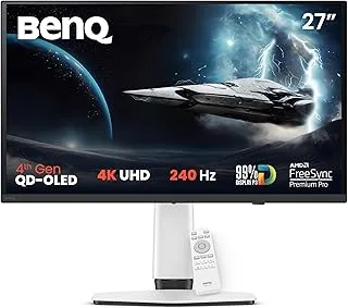 BenQ MOBIUZ EX271UZ 27” 4K UHD 4th Gen QD-OLED 240Hz Gaming Monitor| 0.03ms GtG|HDMI 2.0, DP 1.4|USB-C(90W)|99% DCI-P3|AMD FreeSync Premium Pro|KVM|Game Art Mode|Height,Swivel, Tilt Adjustable(White)