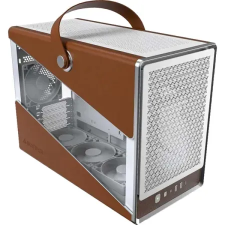 MONTECH Heritage PRO mATX Compact Leather Gaming Chassis with Signature Handle Design (White)