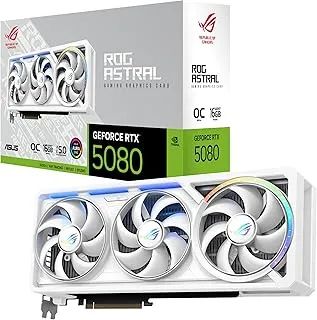 ASUS ROG Astral GeForce RTX 5080 16GB GDDR7 White OC Edition Gaming Quad Fan Graphics Card (NVIDIA DLSS 4, 3.8-Slot Design, PCIe 5.0, 3X DP 2.1b, 2X HDMI 2.1b, White, ROG-ASTRAL-RTX5080-O16G-WHITE)