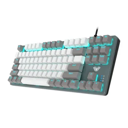 AULA F3287 Wired TKL Rainbow Mechanical Gaming Keyboard (White & Grey, Tactile Blue Switches)