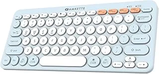 Amkette New and Improved Optimus BT 4 in 1 Multi Device Wireless Keyboard/Bluetooth Keyboard | One Click Device Switching and AI Access for Windows, MacOs, Android and iOS, Dual OS Layout (Blue)