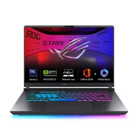 Asus Strix G16, INTEL ARL HX Core Ultra 9/RTX5070Ti 12GB/DDR5 32GB/1TB PCIe 4.0 NVMe M.2 SSD/16.0 WQXGA ANTI-GLARE NON-TOUCH,500NITS/B,DCI-P3:100%(240HZ),IPS,ACR-NB(S5)/Backlit Chiclet Keyboard 4-Zone RGB With Copilot key/90WHrs, 4S1P, 4-cell Li-ion/Gray