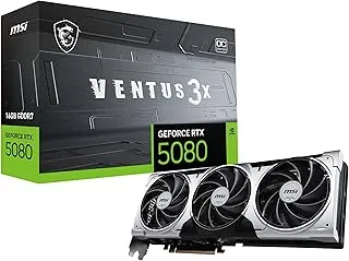 MSI GeForce RTX 5080 16G Ventus 3X OC Plus Graphic Card - NVIDIA GeForce RTX 5080 GPU, 16GB GDDR7 256-bit Memory, 30 Gbps, PCI Express Gen 5 Interface, Upto 2640 MHz, TORX Fan 5.0