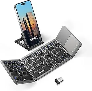 Samsers Ruhza Foldable Bluetooth Keyboard With Touchpad Portable Wireless Keyboard With Stand Holder, Rechargeable Full Size Ultra Slim Pocket Keyboard For Android Windows Ios Tablet & Laptop-Gray