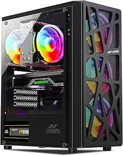 Ant Esports Elite 1100 Mid-Tower Computer Case/Gaming Cabinet - Black | Support ATX, M-ATX, ITX | Pre- Installed 3 x 120mm Front and 1 x 120mm Rear Rainbow Fans