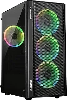 Zebronics Premium Gaming Cabinet, Mid-Tower, mATX, mini-ITX,4 ARGB LED Fans,Upto 360mm Front & 240mm Top AIO, Side Tempered Glass,Front Mesh Design, USB 3.0, 2X USB Port(Zyro, Black)