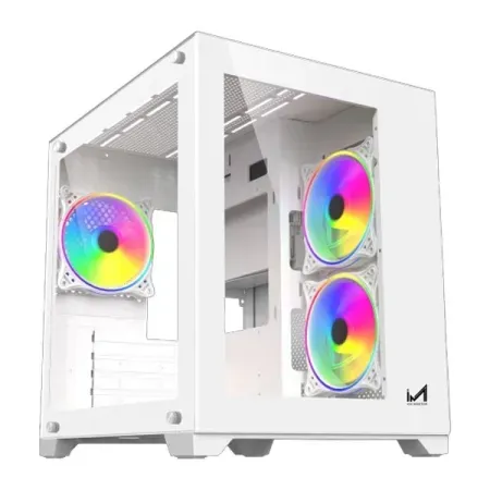 ICEMASTER Dynamite Mid-Tower Computer Case/Gaming Cabinet | Supports Micro-ATX, Mini-ITX | Pre-Installed 2 Side Fans, 1 Rear ARGB Fan & 2 Bottom Fans (White)