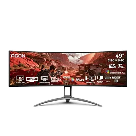 AOC AG493UCX2 48.8 Curved Gaming Monitor - Black | Dual-QHD 5120×1440 (32:9) |165Hz Refresh |1ms MPRT, FreeSync Premium | DisplayHDR400 | USB-C & KVM | UltraWide VA Panel